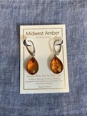 Midwest Amber Sterling Silver Teardrop Earrings - Amber Brown
